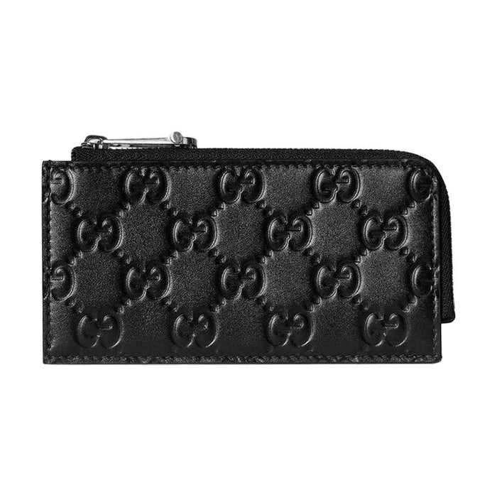 GUCCI Black GG Emblem Leather Card Holder Wallet