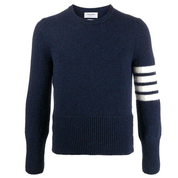 THOM BROWNE Navy Diagonal Stripe Wool Crewneck Sweater MKA093A 00278 415