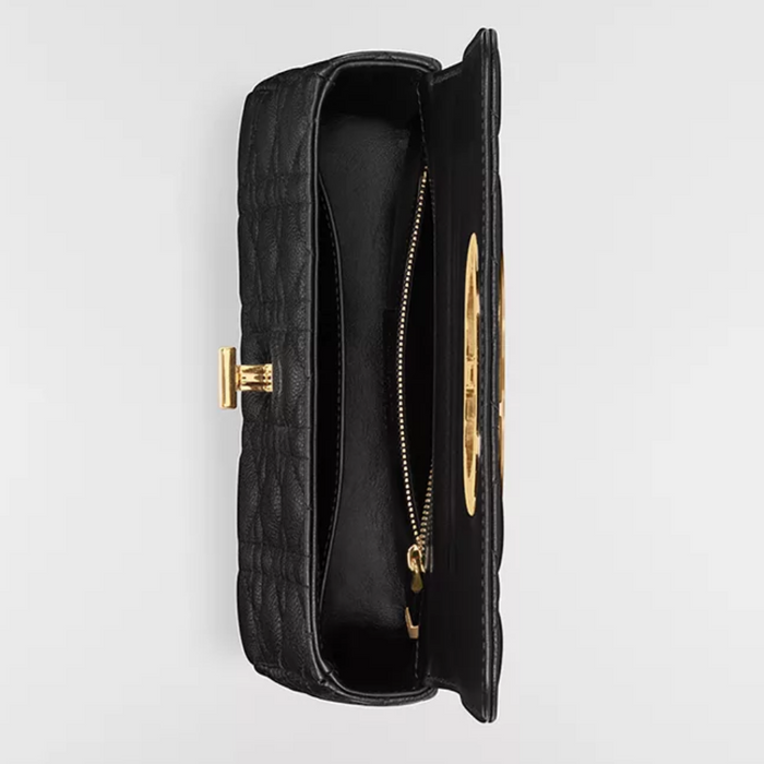 DIOR Black Cannage Leather Small Caro Shoulder Bag Gold/Silver Hardware