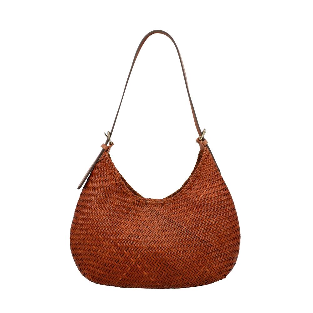 Dragon Diffusion Woven Leather Shoulder Bag for Women 8021 TAN