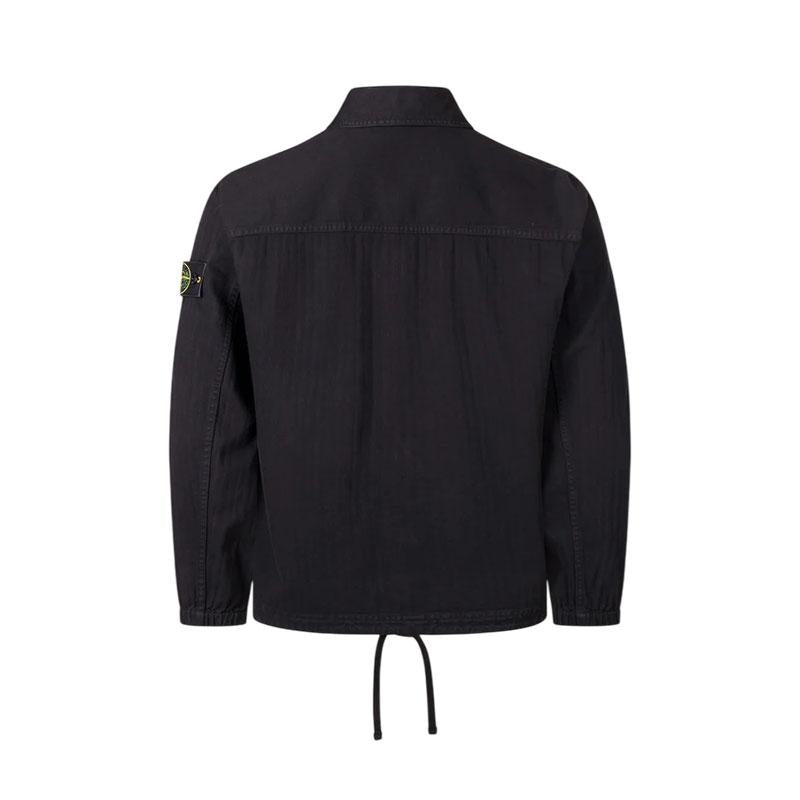 STONE ISLAND Black Cotton Herringbone Zip-Up Overshirt L2S151200014 S0456 V0029