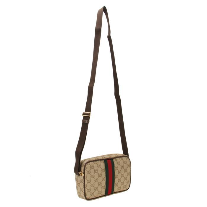 GUCCI GG Web Mini Shoulder Bag Beige/Red Canvas Leather Trim