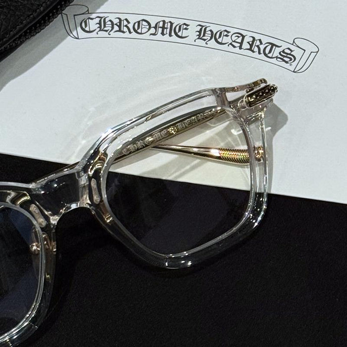 Chrome Hearts Complication Asian Fit Crystal Gold Plate Eyeglasses