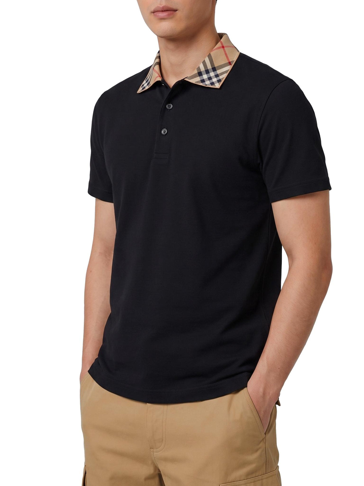 BURBERRY Black Cotton Short Sleeve Polo Shirt for Men
