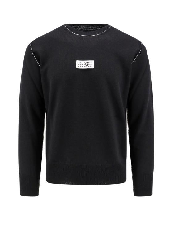 MM6 Contrast Stitch Numeric Wool Crewneck Sweater for SH0HL0017 M13037 900 BLACK