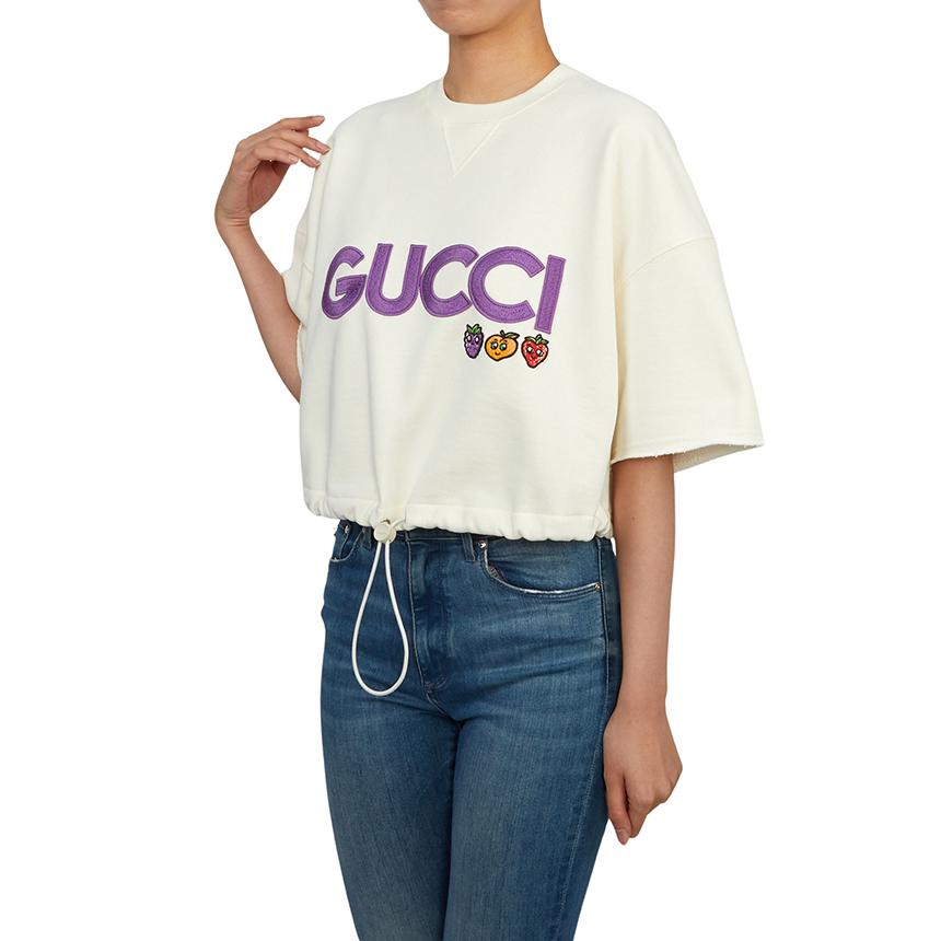 GUCCI Women’s Cropped Short Sleeve T-Shirt White Cotton