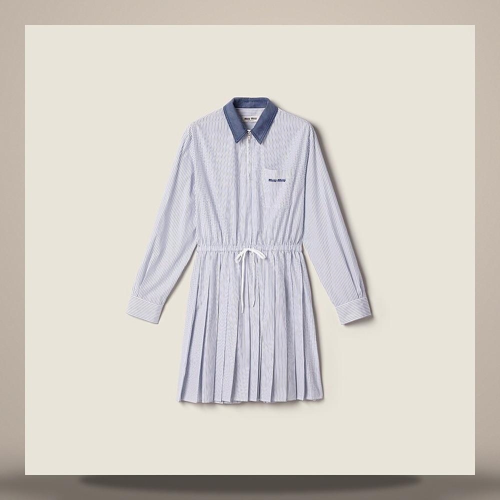 Miu Miu Stripe Poplin Midi Dress