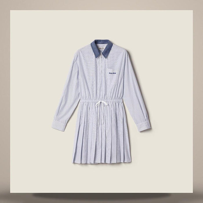 Miu Miu Stripe Poplin Midi Dress