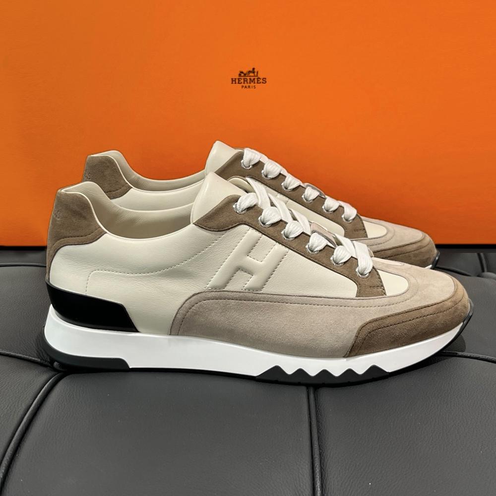 HERMES Trail Sneakers Calfskin Gray Beige Low-Top Men’s
