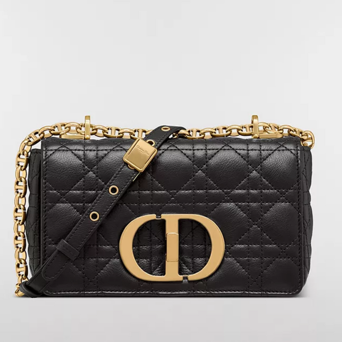 DIOR Black Cannage Leather Small Caro Shoulder Bag Gold/Silver Hardware