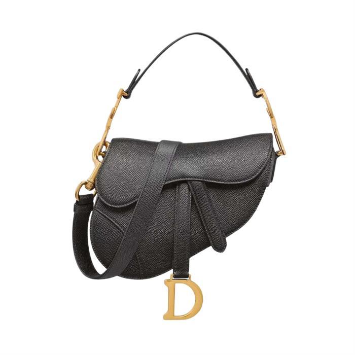DIOR Saddle Mini Strap Shoulder Bag Black Leather