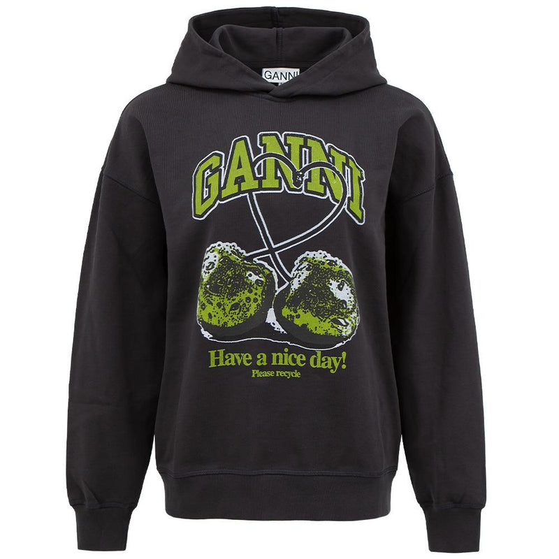 GANNI Oversized Cherry Graphic Hoodie Phantom Black T4285 252