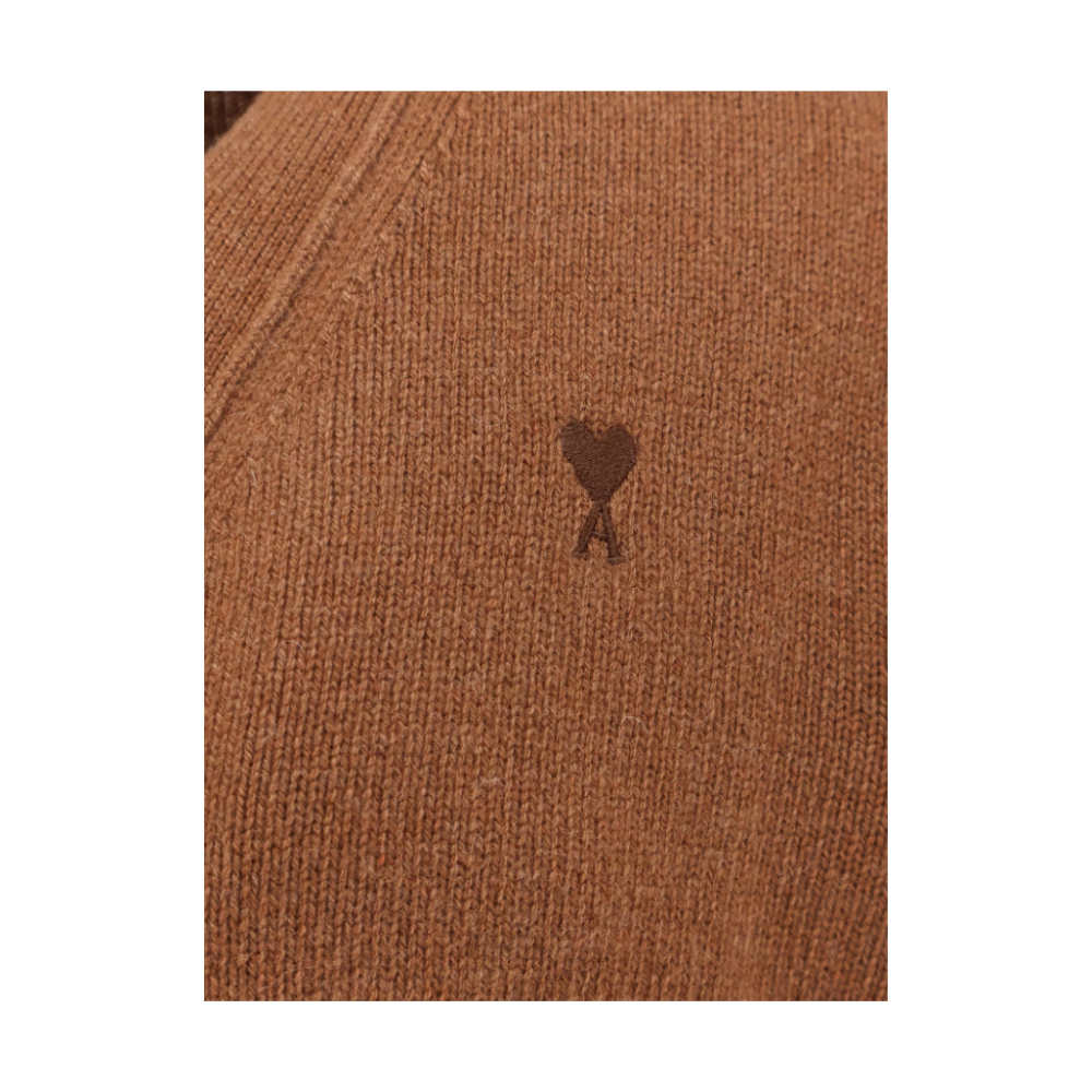 AMI Tonal Heart Logo Cashmere Wool Cardigan Men Brown HKC363 005 216
