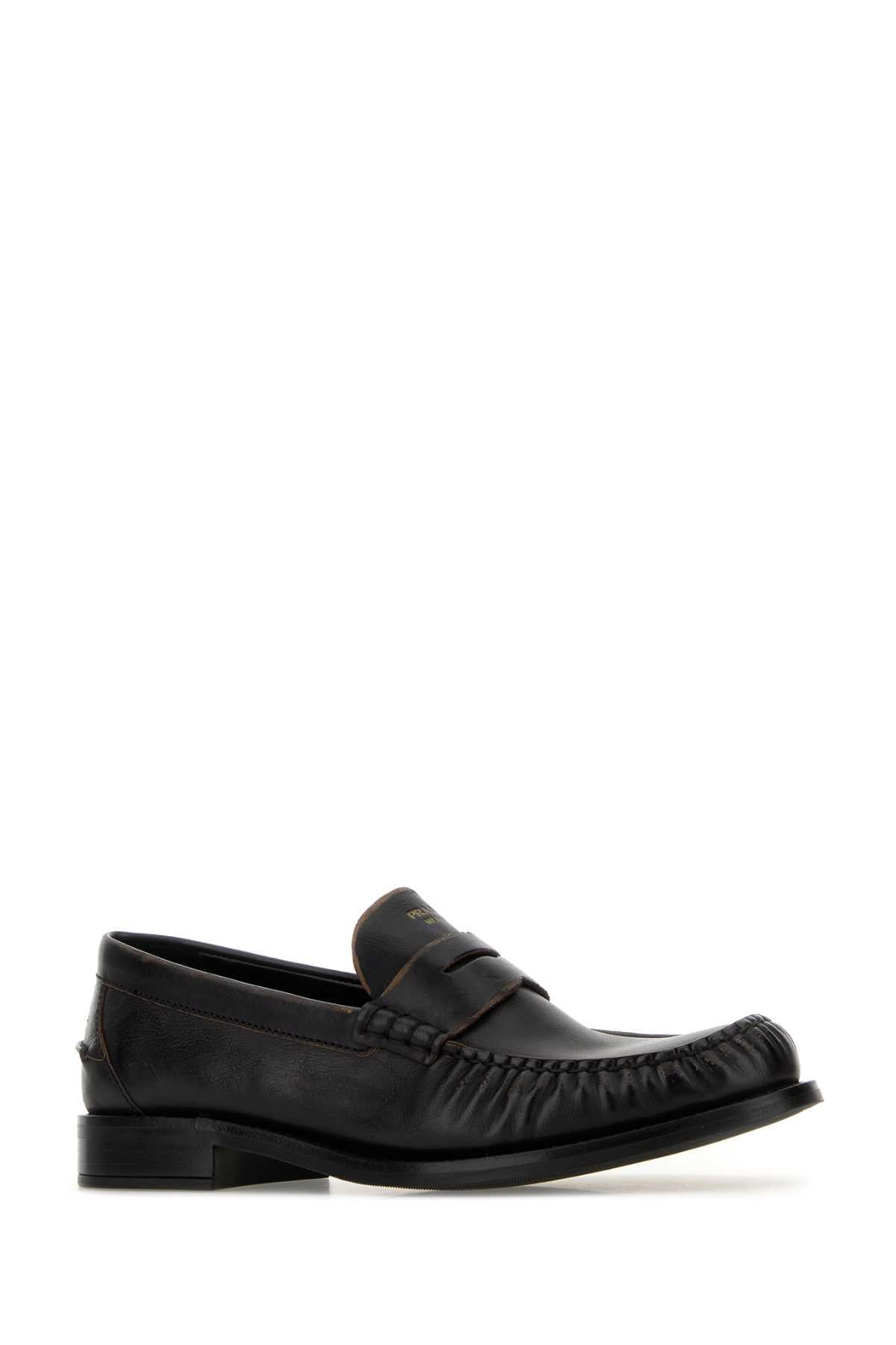 PRADA Black Leather Chunky Loafers