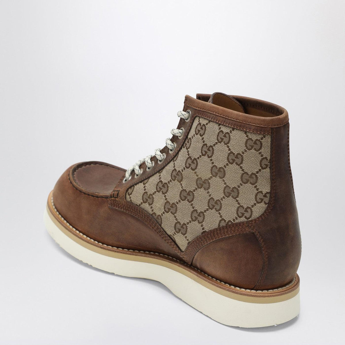 GUCCI Leather Lace-Up Combat Boots for Men
