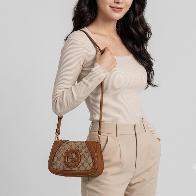GUCCI Blondie Mini Leather Shoulder Bag Brown