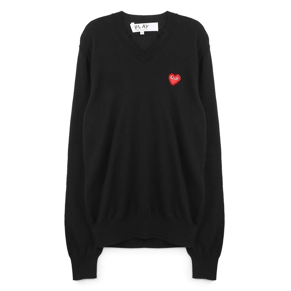 Comme des Garcons Red Heart Rhinestone V-Neck Cardigan Black