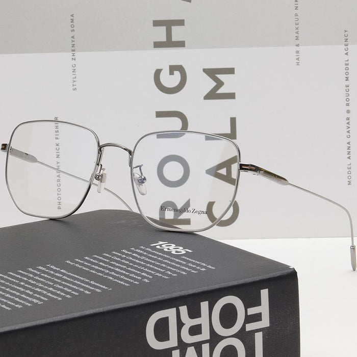 Zegna Silver Metal Geometric Eyeglass Frames Unisex EZ5222D 014
