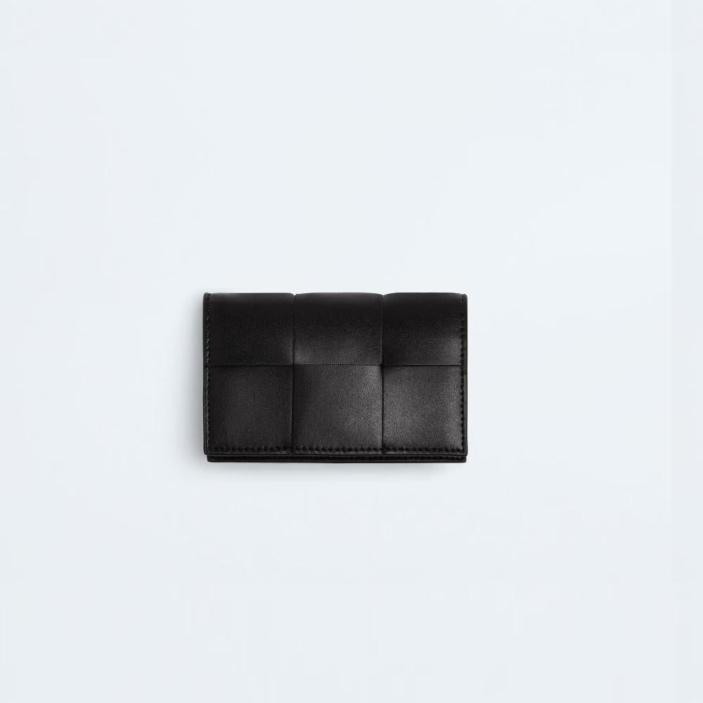 Bottega Veneta Cassette Card Case Black Leather Unisex Wallet