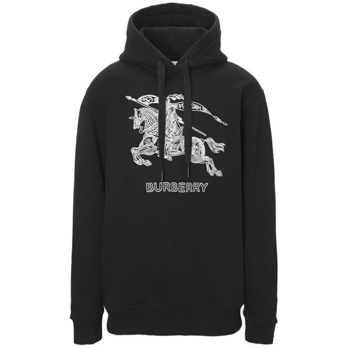 BURBERRY Embroidered Logo Black Hoodie Men’s Cotton Pullover