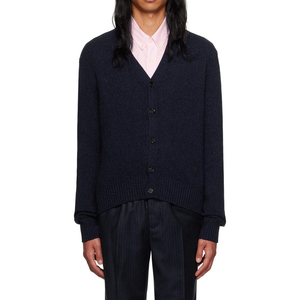 AMI Chainstitch Heart Logo Cashmere Cardigan Unisex Navy