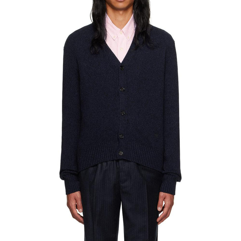 AMI Chainstitch Heart Logo Cashmere Cardigan Unisex Navy
