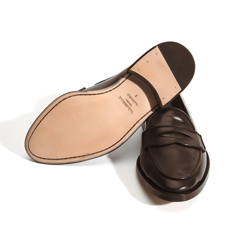 THOM BROWNE Brown Vitello Calf Leather Varsity Penny Loafers