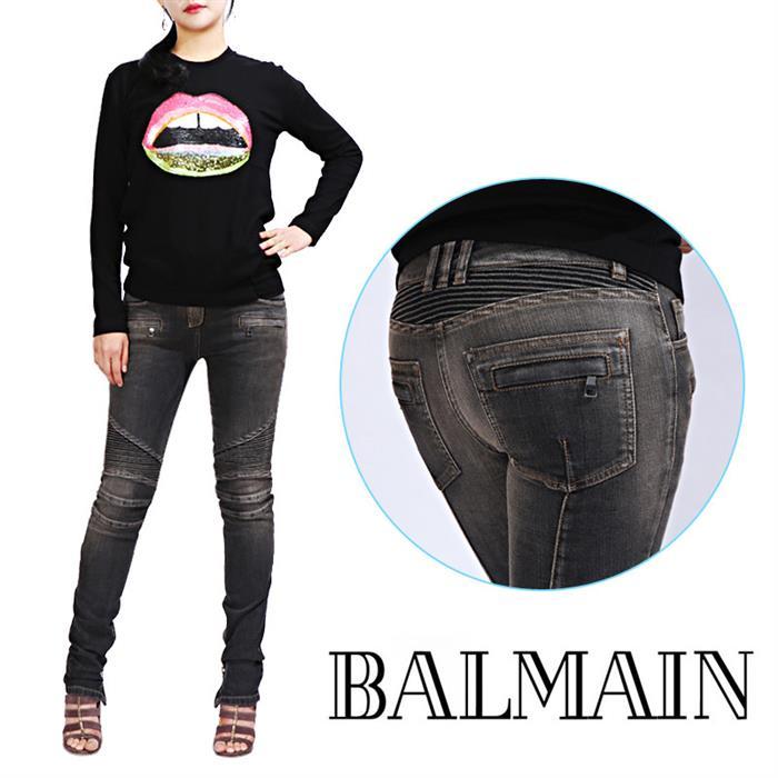 Balmain Women’s Washed Biker Denim Pants 5357 181N C0100