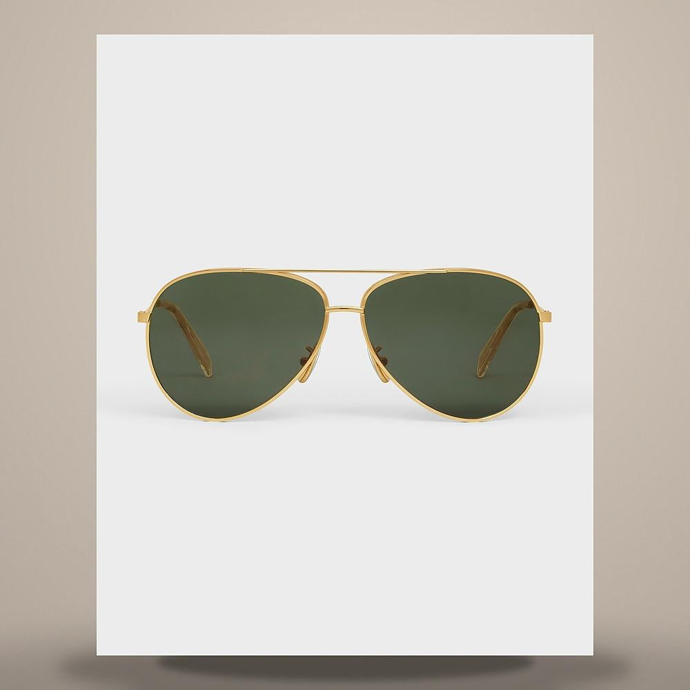 CELINE Gold Green Metal Frame Mineral Glass Lens Sunglasses 4S059CMEB 35SG