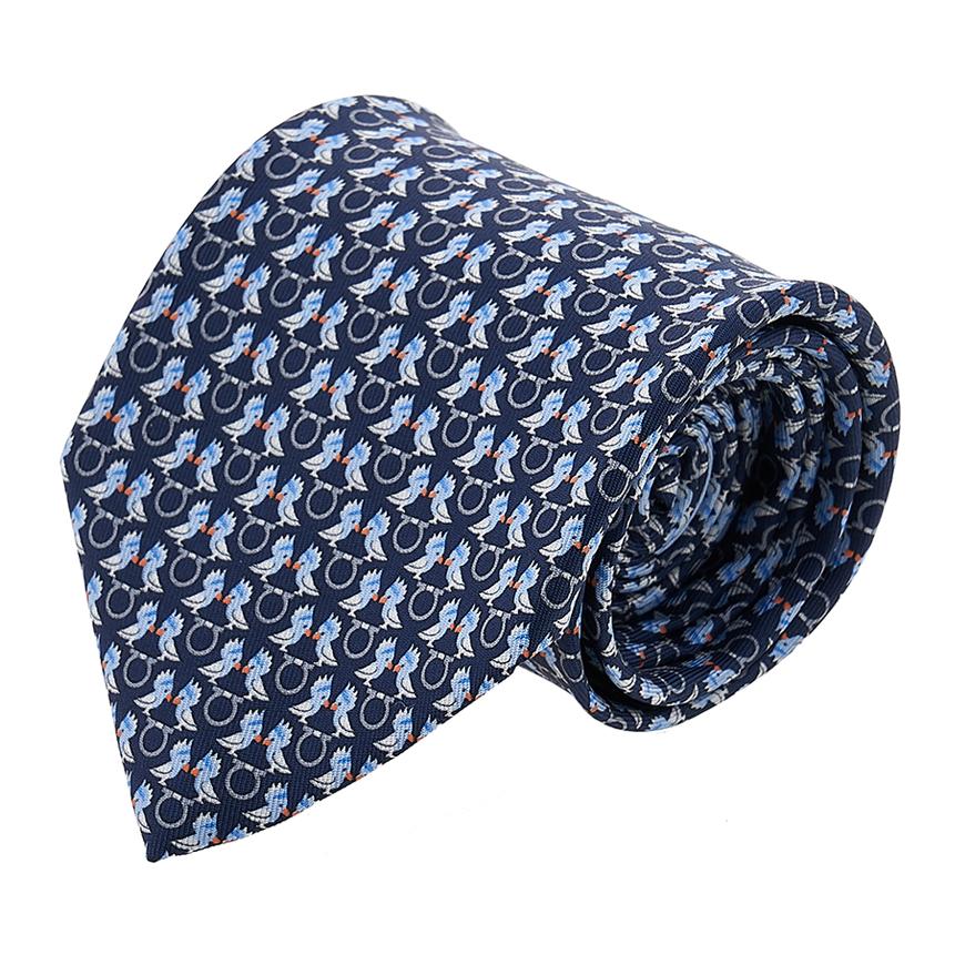 Ferragamo Men’s Bird Print Silk Tie 35 0813 NAVY 0757902