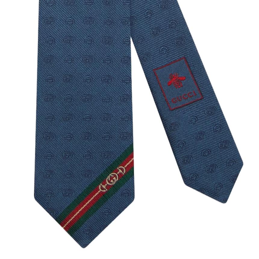 GUCCI Horsebit Silk Tie Blue
