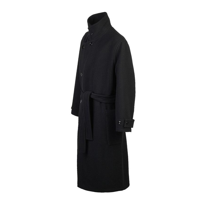 Lemaire Unisex Wrap Double-Breasted Wool Coat Black