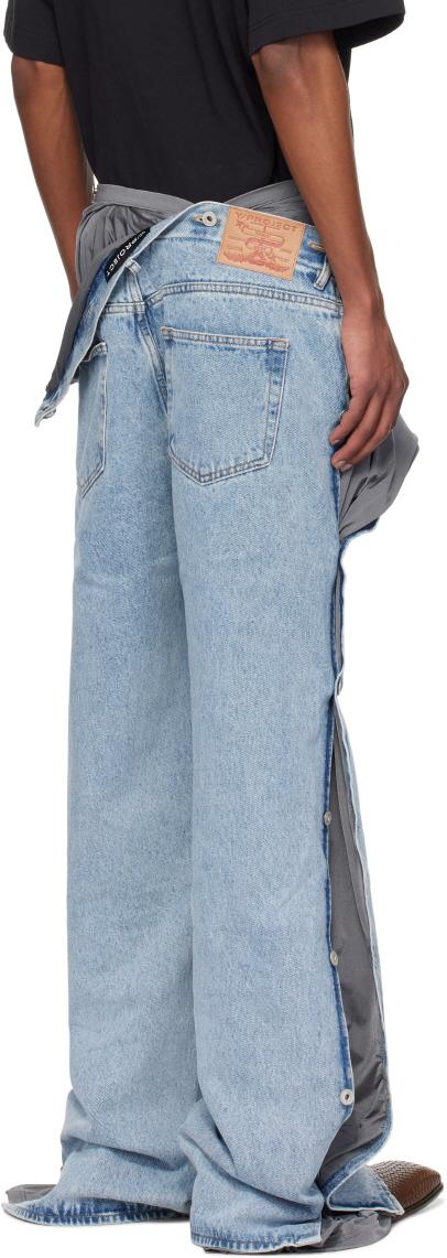 Y PROJECT Collapsed Waist Jeans Ice Blue Gray Denim Pants Unisex 107PA007 D14