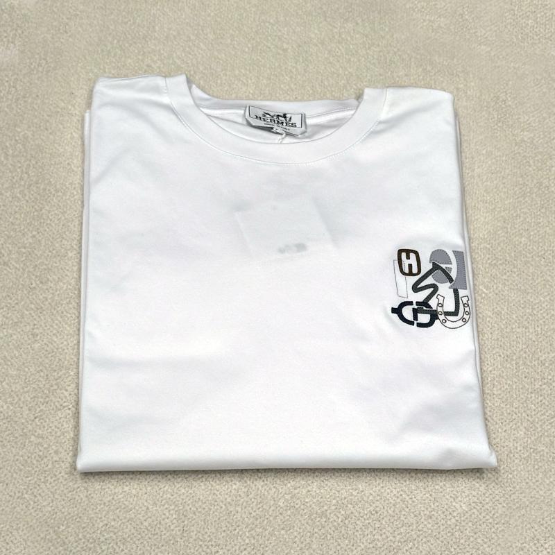 HERMES H Puzzle Lambskin Detail Cotton Crewneck T-Shirt White