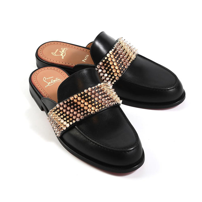 Christian Louboutin Bille Studded Black Leather Mules/Slippers