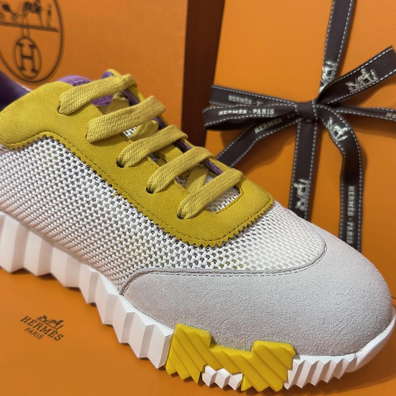 HERMES Bouncing White Mesh H Yellow Purple Two-Tone Low-Top Sneakers