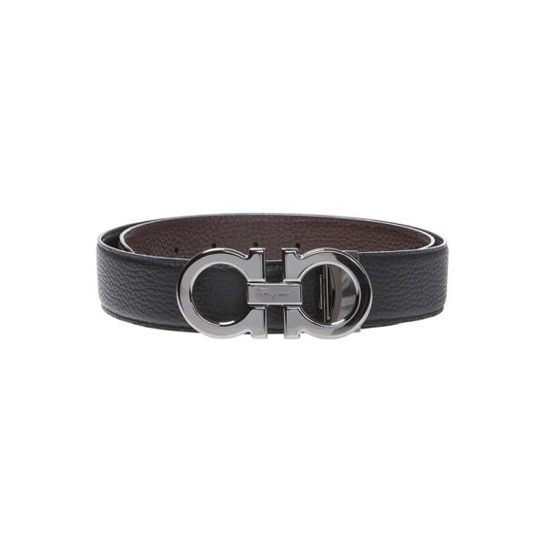 Ferragamo Silver Gancini Reversible Leather Belt Black/Brown Men