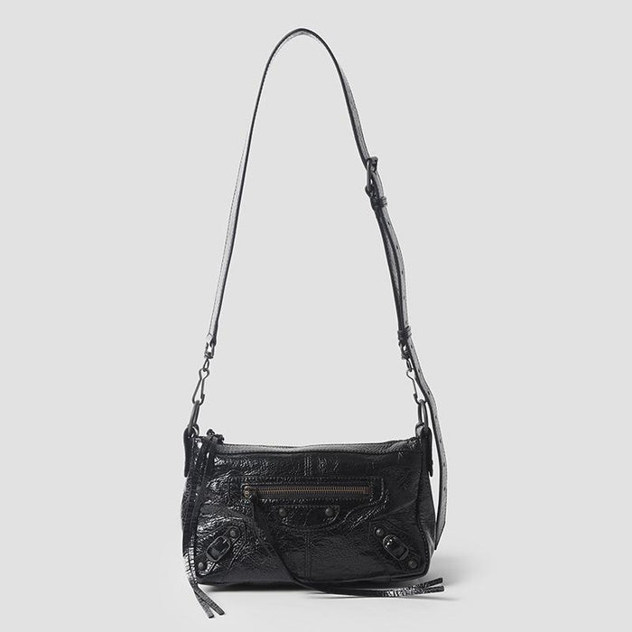 BALENCIAGA Le Cagole Moto Mini Shoulder Bag Black Leather