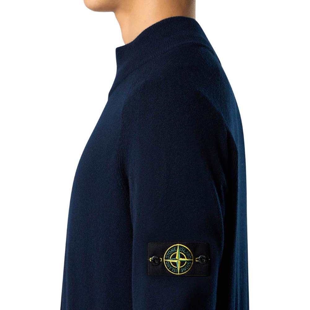 STONE ISLAND Woven Badge Wool Zip-Up Cardigan Navy Men's