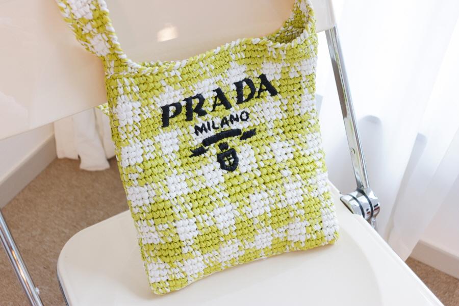 PRADA Triangle Logo Yellow Raffia Shoulder Bag 1BC184