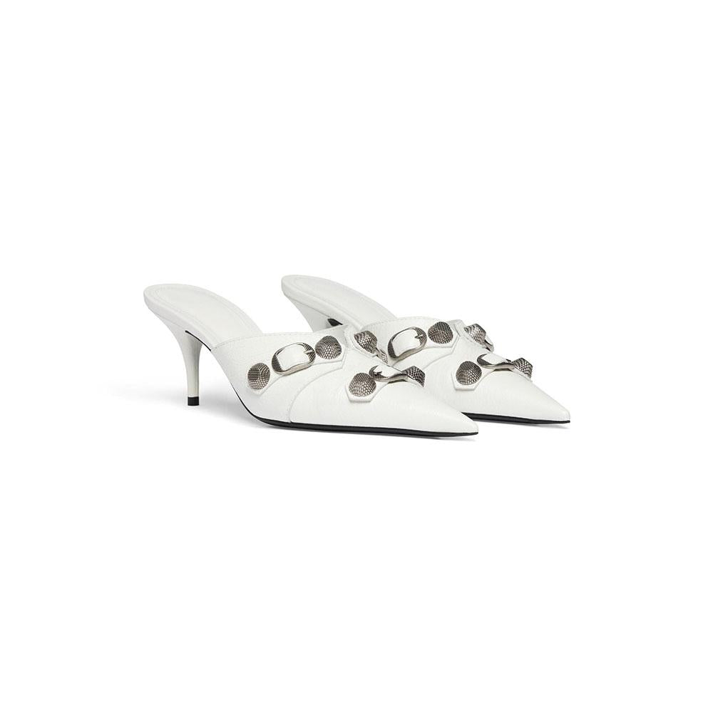 BALENCIAGA Cagole Women’s Leather Mule Slide Sandals White