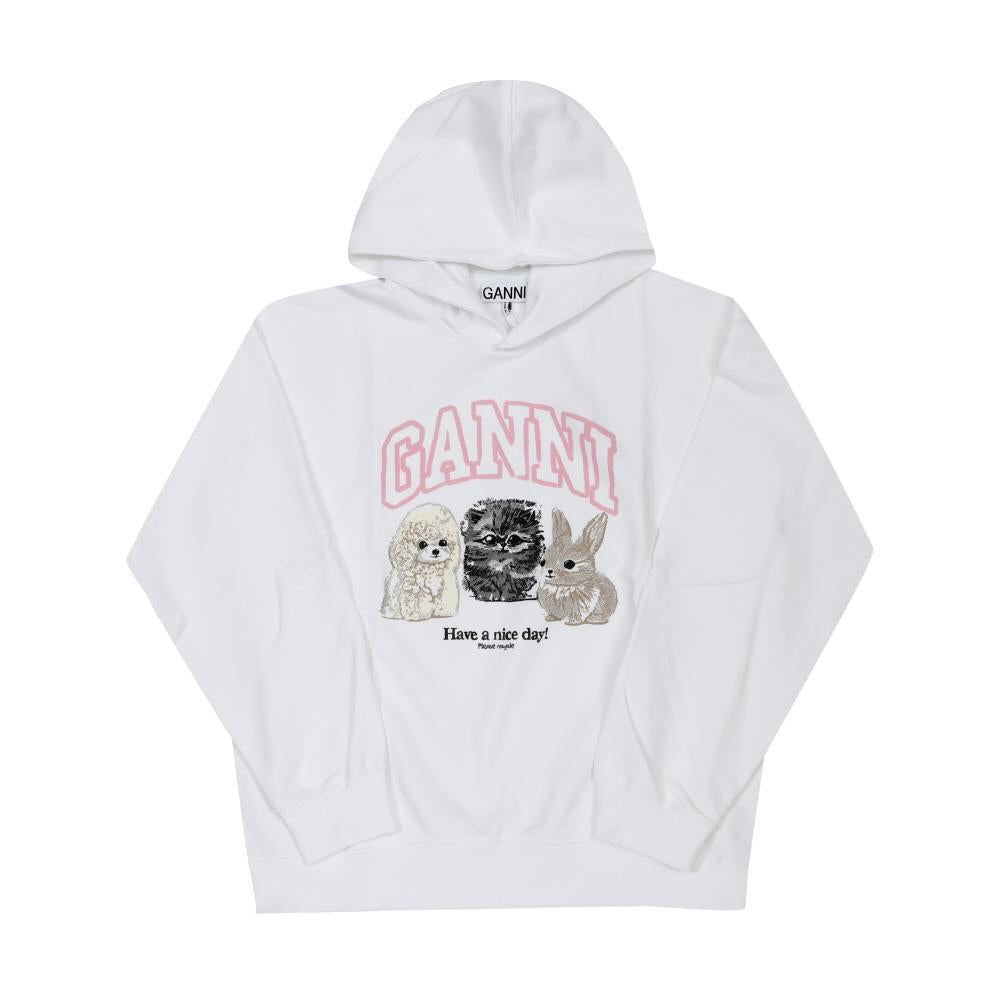 GANNI Ivory Animal Logo Crop Hoodie for Women