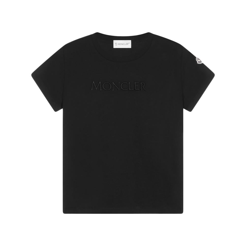 Moncler Women’s Black Logo Patch Embossed Short Sleeve T-Shirt 8C00009 89AT9 999