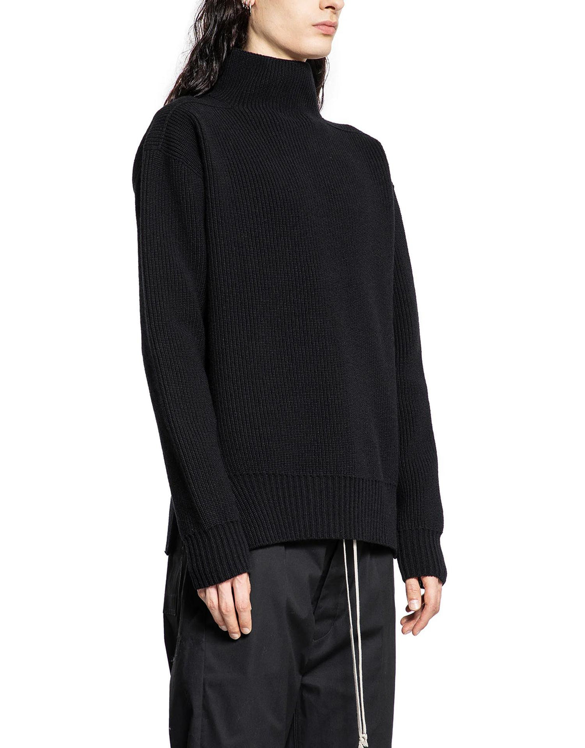 Rick Owens Fisherman Tabard Heavy Wool Turtleneck Sweater Black RU02D6648 KWV 09