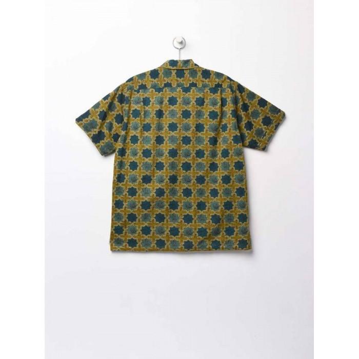 Engineered Garments Olive Cotton Cross Batik Camp Shirt MP021 SW005