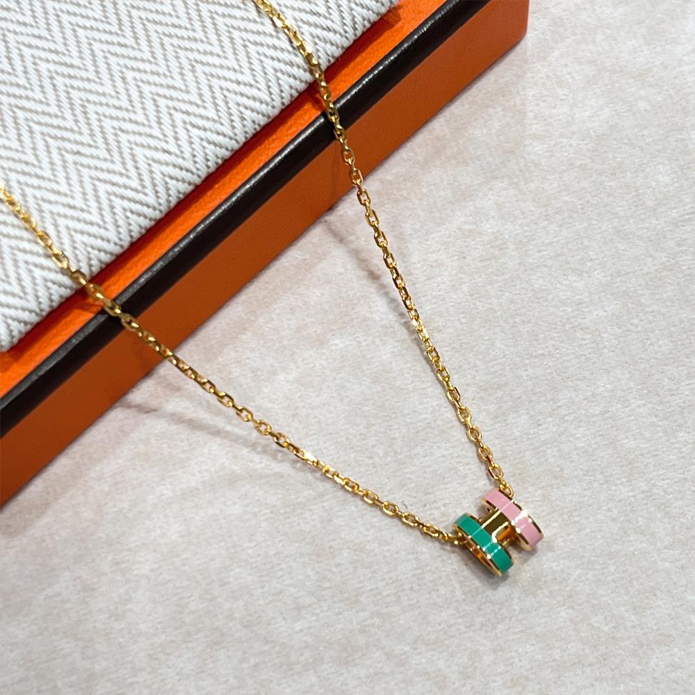 HERMES Mini Pop H Pendant Necklace Pink Mint Two-Tone Unisex