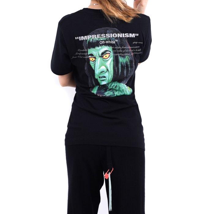 OFF WHITE Women’s Green Man Graphic Short Sleeve T-Shirt OMAA027A191850021088