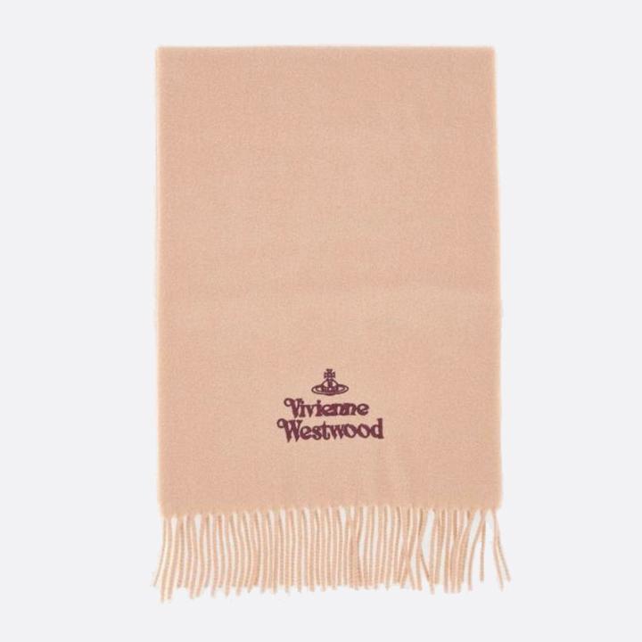 Vivienne Westwood Embroidered Logo Scarf Beige Wool Unisex