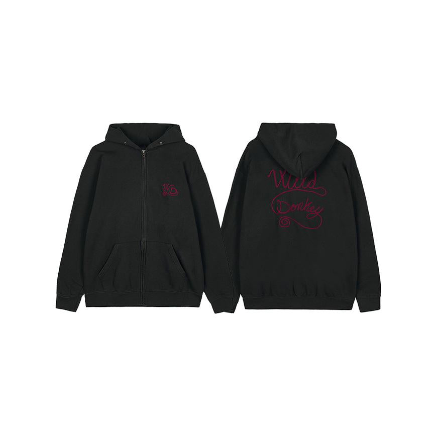 Wild Donkey Unisex Chain Logo Zip Hoodie Black