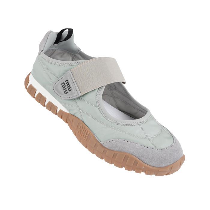 Miu Miu Tire Technical Suede Ballerina Sneakers Low-Top Navy